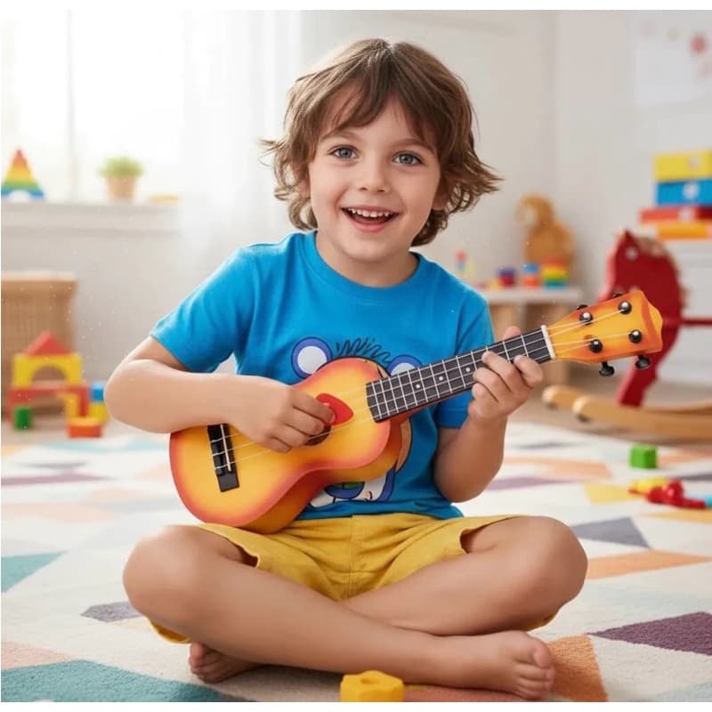 Violão Infantil Ukulele Colorido Instrumento Musical Brinquedo Presente Criança Cordas Diversão