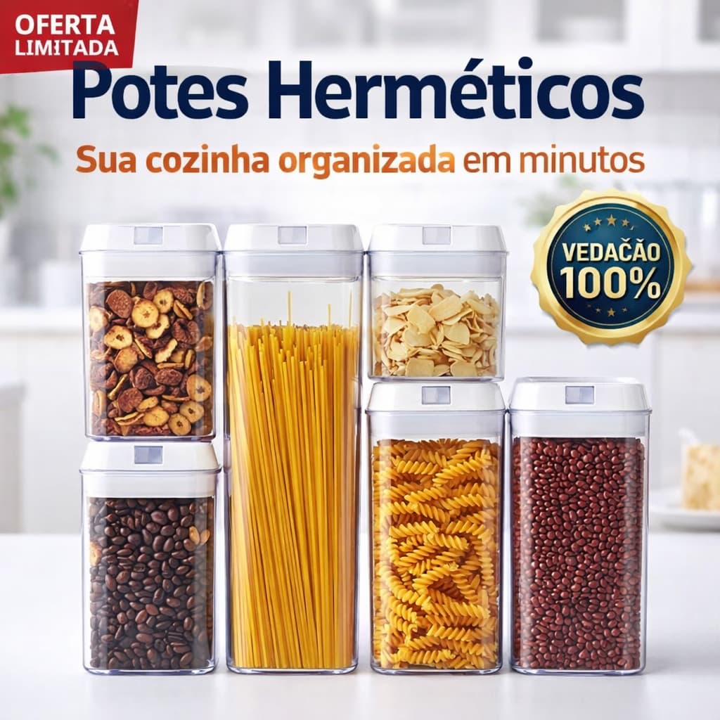 Kit 7 Potes Acrílico Mantimentos Tampa Porta Arroz Feijão Condimentos Organizador Moderno