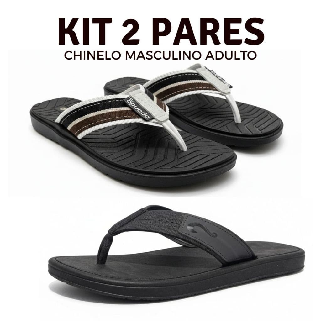 Kit 2 Pares Chinelo Masculino Adulto Tradicional  + Chinelo Masculino Sandalia NOVO