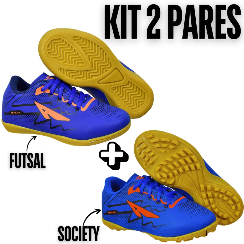 2 Pares Chuteira Futsal+Society Infantil Masculino Solado Costurado E Antiderrapante Quadra+Campo