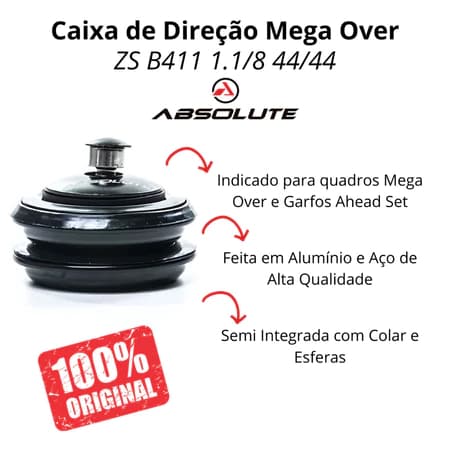 Caixa de Direção Movimento Absolute Mega Over 44/44 B411 1.1/8 Ahead Set ZS Preto