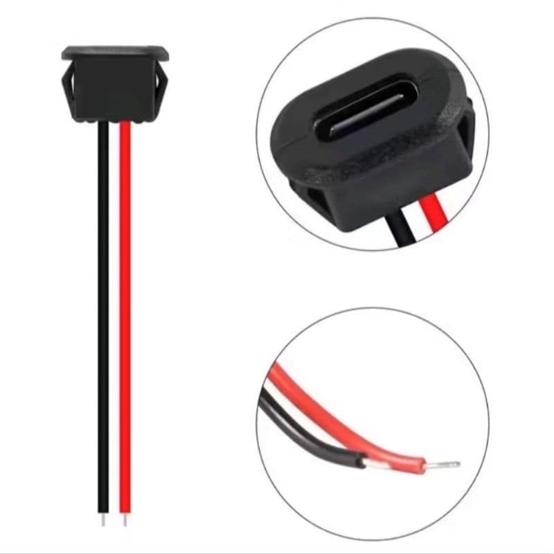 Conector fêmea USB Tipo C com fios prontos para solda, ideal para projetos eletrônicos