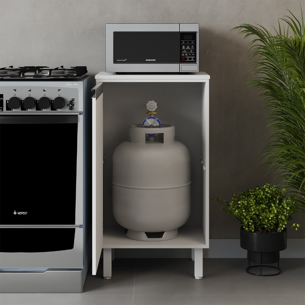 Balcão Multiuso com Tampo 54cm MDF BRANCO Armário para Botijão Gás Cozinha com  Pés ou Rodinhas