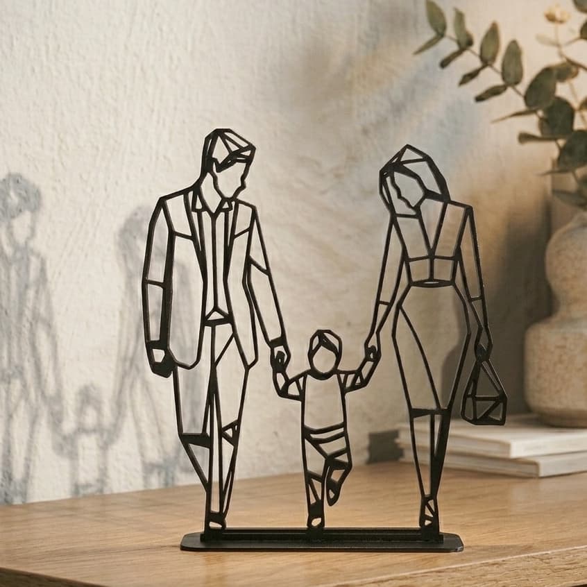 Escultura Geométrico Casal Mãe Pai Com Filho Decoração Romântica Minimalista Presente Mães Namorados Bodas