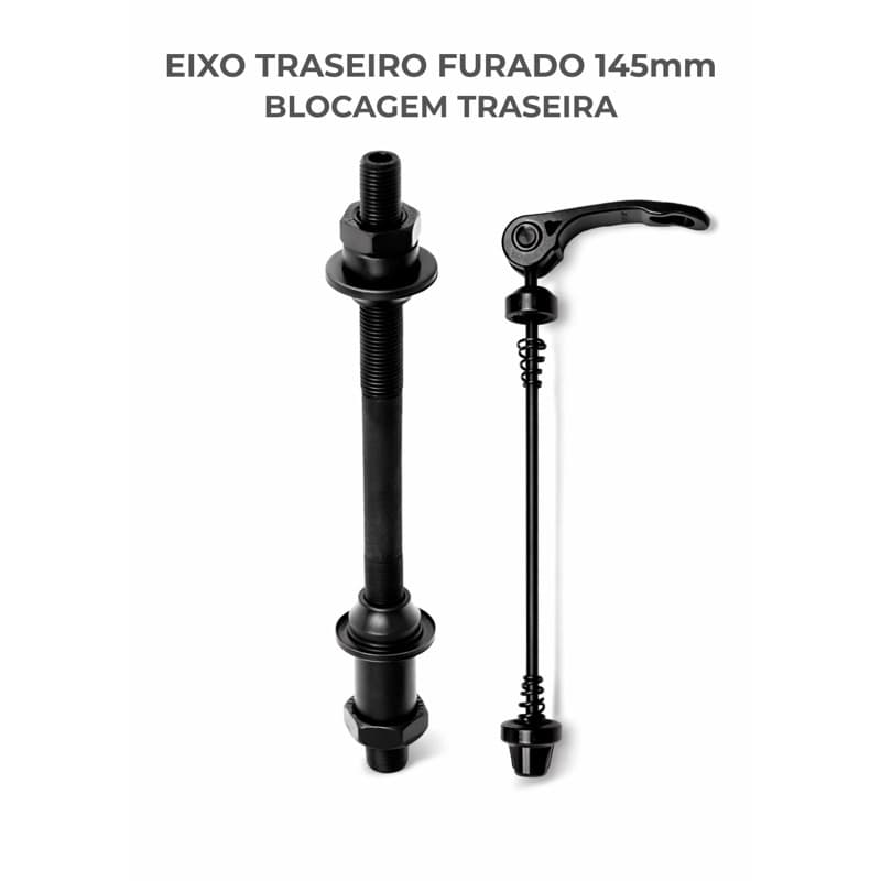 Eixo Traseiro 145mm Vazado Grosso Com Blocagem para Bicicleta MTB Estrada BMX Bike Aro 26 29