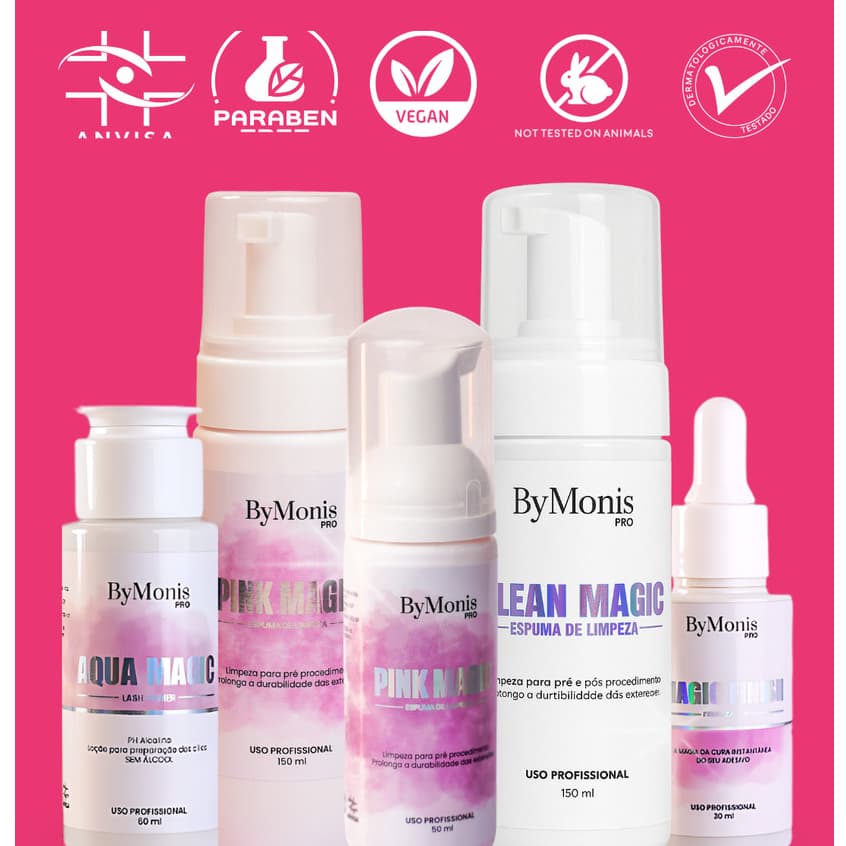 Kit Retenção Espuma Mousse de Limpeza Primer E Finalizador By Monis Lash Designer Extensão de Cílios