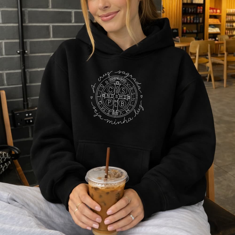 Moletom Canguru Estampado São bento 1317 Circulo Católico Inverno Blusa De Frio
