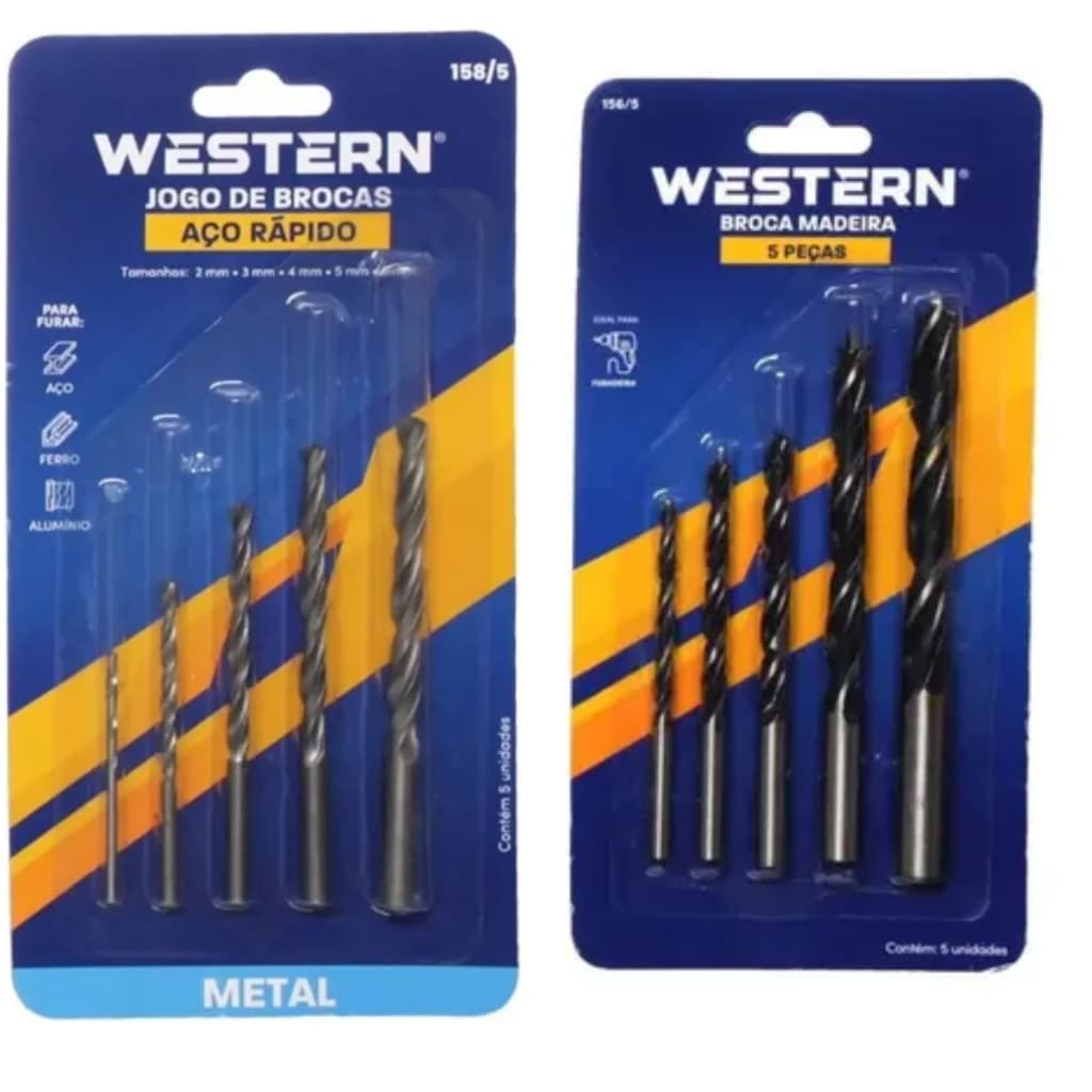 Kit Jogo 5 Brocas Para Madeira Ou Metal Aço Rápido Western Original Jogo De Broca Para Furadeira 2mm a 10mm