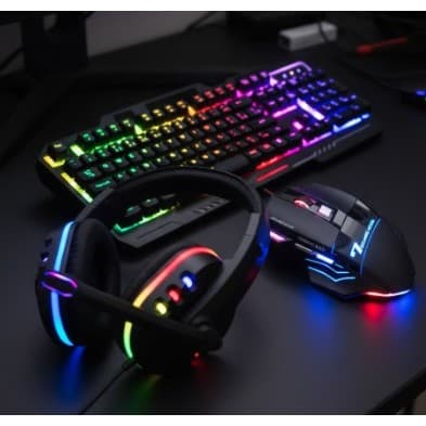 Kit Gamer RGB 3 em 1 Teclado Impermeável Mouse 7 Botões Headset 7.1 PC