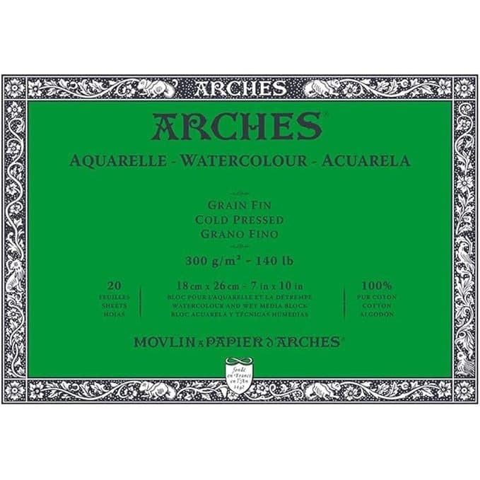 Bloco Aquarela 300 g/m² Grain Fin 18 x 26 cm com 20 Folhas Arches