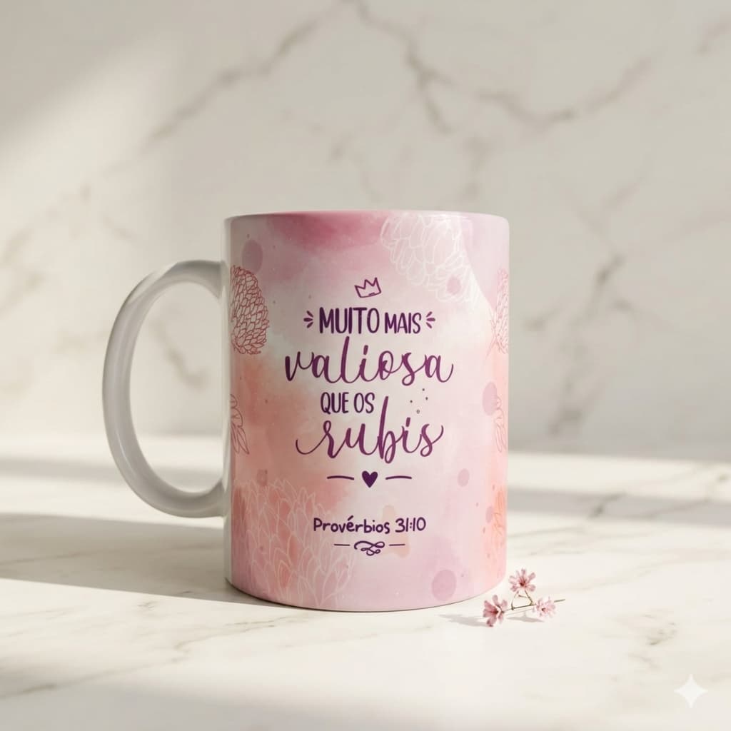 Caneca Cristã Muito Mais Valiosa que os Rubis Proverbios 31:40 - Mulheres Virtuosas- envio imediato