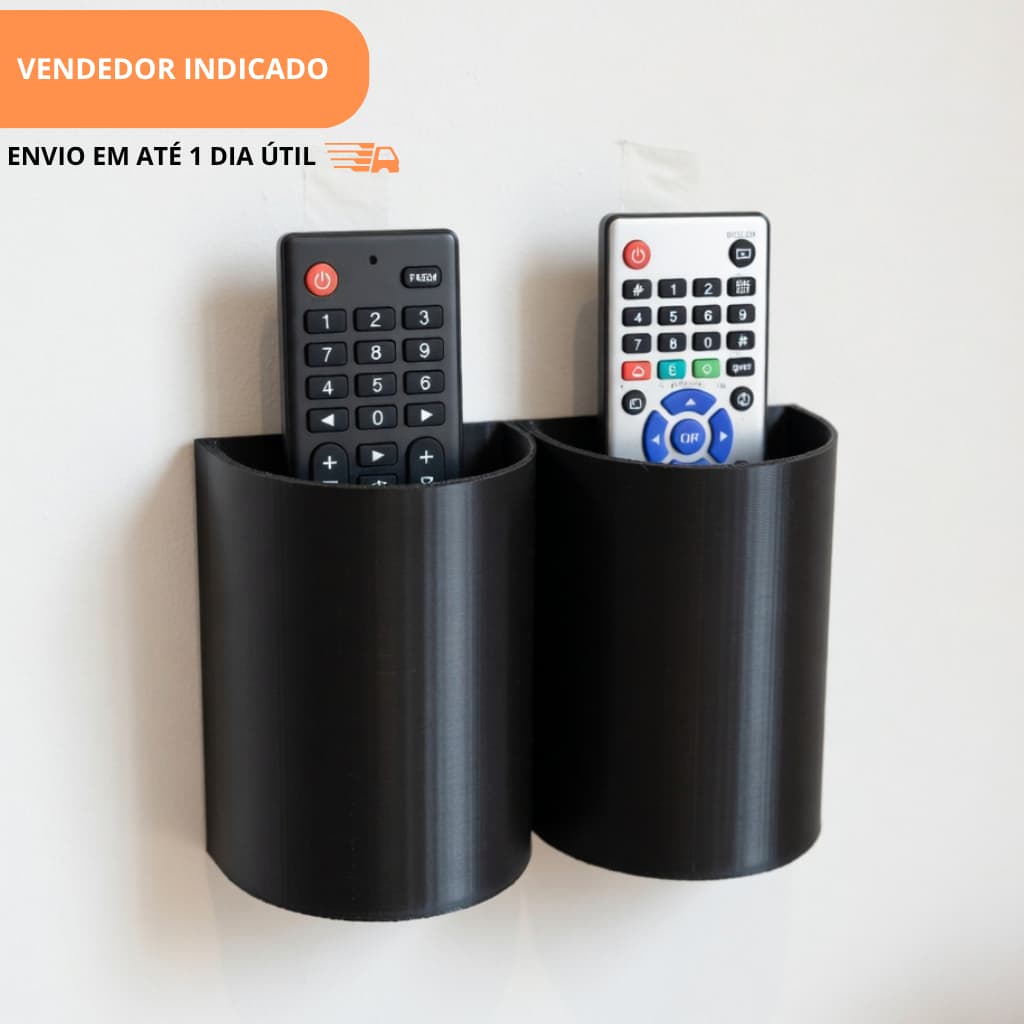 Suporte Porta Controle Remoto Duplo de Parede - TV, Ar e Ventilador Universal