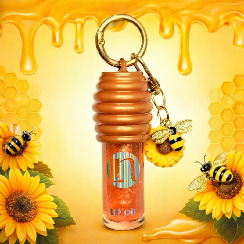 Lip Oil Chaveiro Lua e Neve Hidratante com Brilho | Com Mosquetão e chaveiro de abelha e girassol