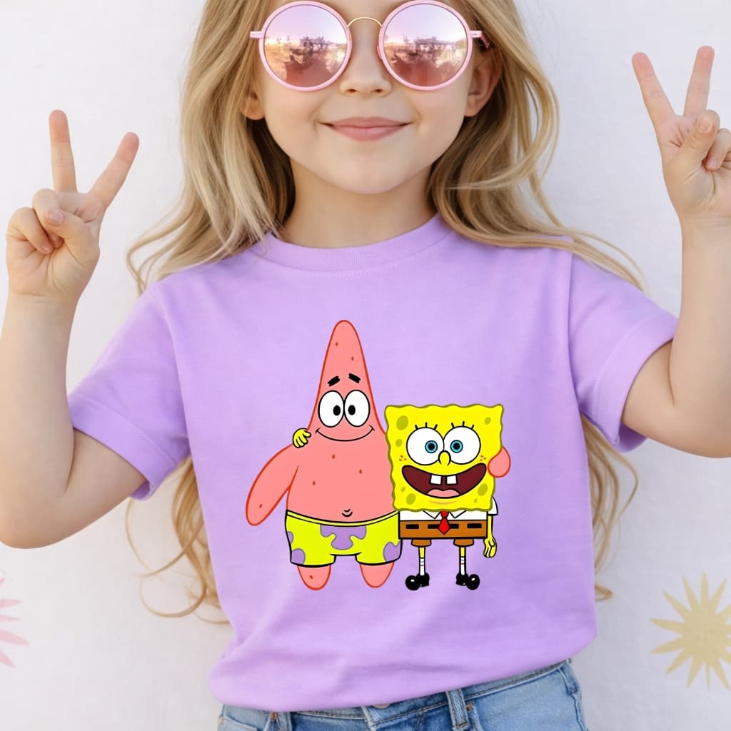 Camiseta Infantil Menina Bob Esponja e Patrick Fenda do Biquini Friends Amigo Blusa Premium Juvenil