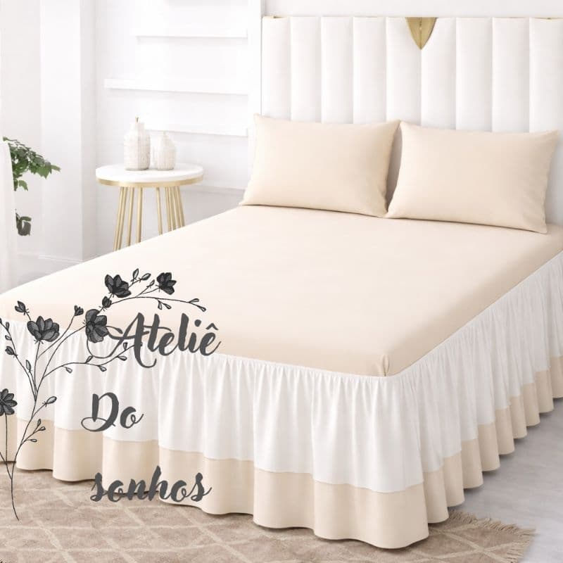 KIT Lençol de Cima com Babado Beatriz Queen CASAL Colcha Cobre Leito ROUPA DE CAMA DECORAÇAO LINDA LUXO ENXOVAL DE CAMA