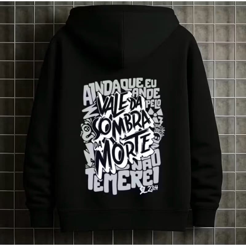 blusa moletom canguru com frase /capuz macio unissex