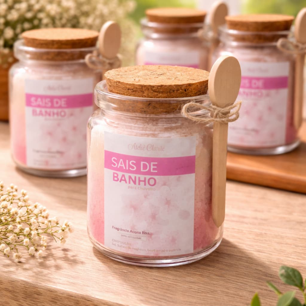 Sais de Banho Artesanais Relaxante Chuveiro e Banheira 240g, Aromático, Pote de Vidro, Presente Delicado, auto cuidado.