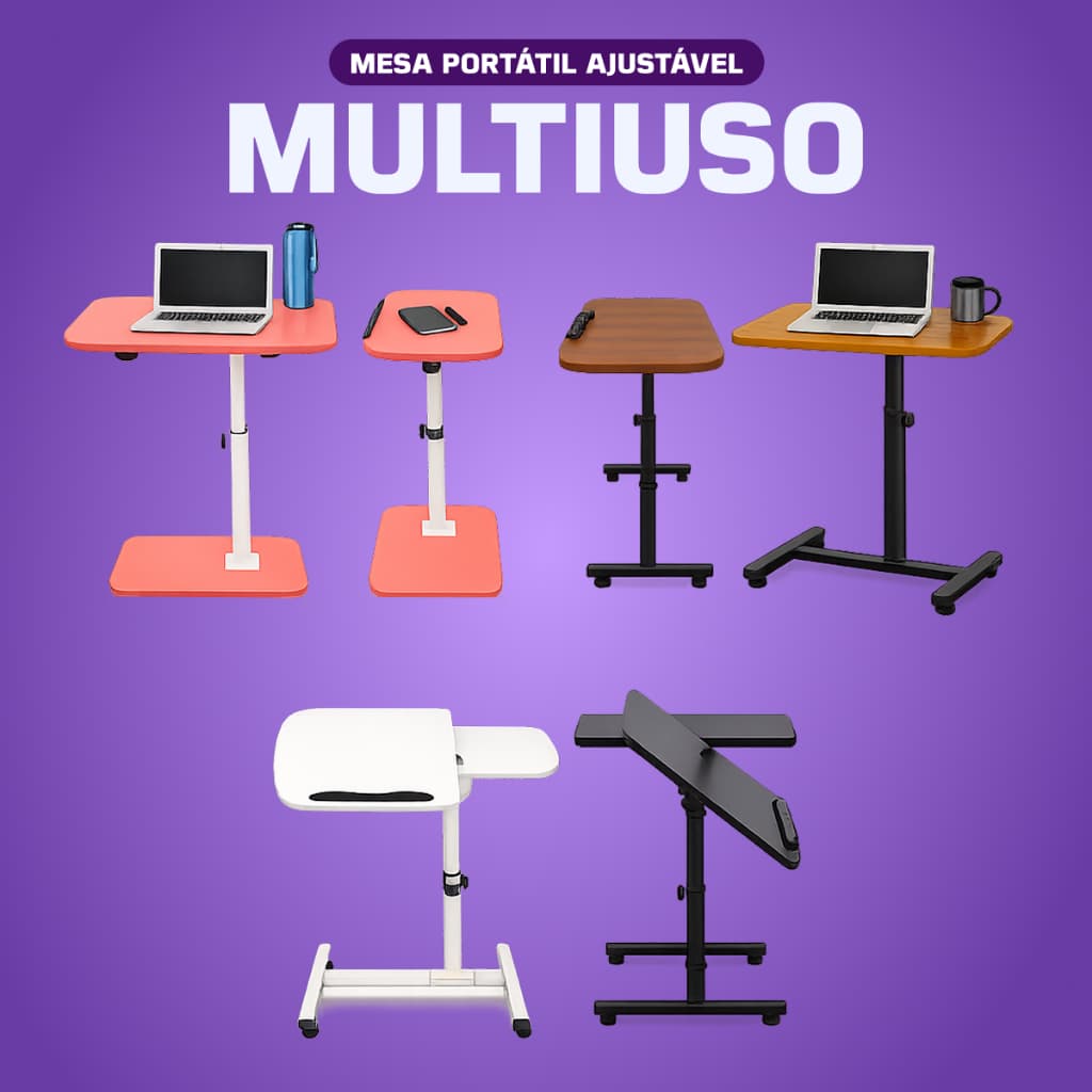 Mesa Suporte Multiuso Notebook Dobrável Luxo Ergonômica Mdf Reclinável Ajustável Giratória Compacta