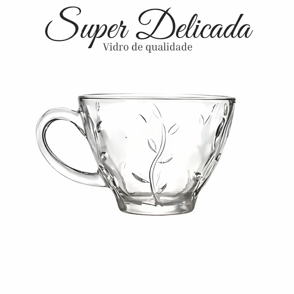 Jogo Xícaras Café Chá Sem Pires 220ml 6 Peças Vidro Transparente Resistente Kit Elegante Mesa