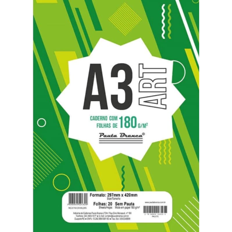 Bloco Desenho Técnico A3 Sem Margem Art 20 Folhas Branco 180g Pauta Branca