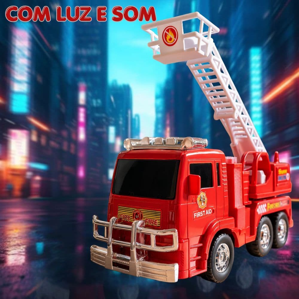 Caminhão Carrinho Carro de Bombeiro a Pilha Bate e Volta Com Luz e Som Brinquedo Menino
