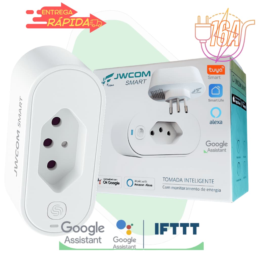 Tomada Inteligente WiFi 16A Medição Energia kWh Histórico Alexa Google Smart Plug Bivolt