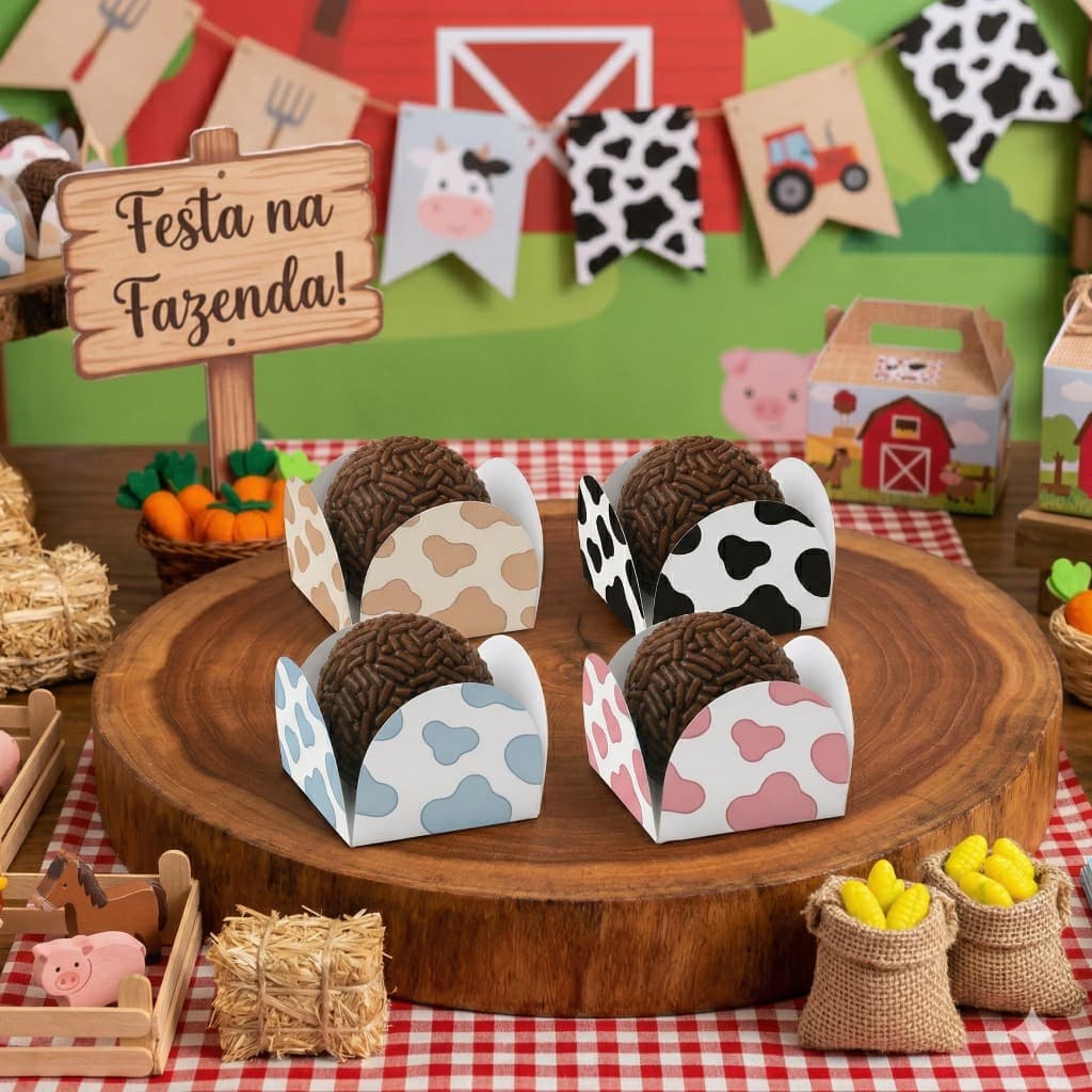 kit Forminha Estampa Fazendinha vaquinha– Decoração para Festa Infantil - varias cores