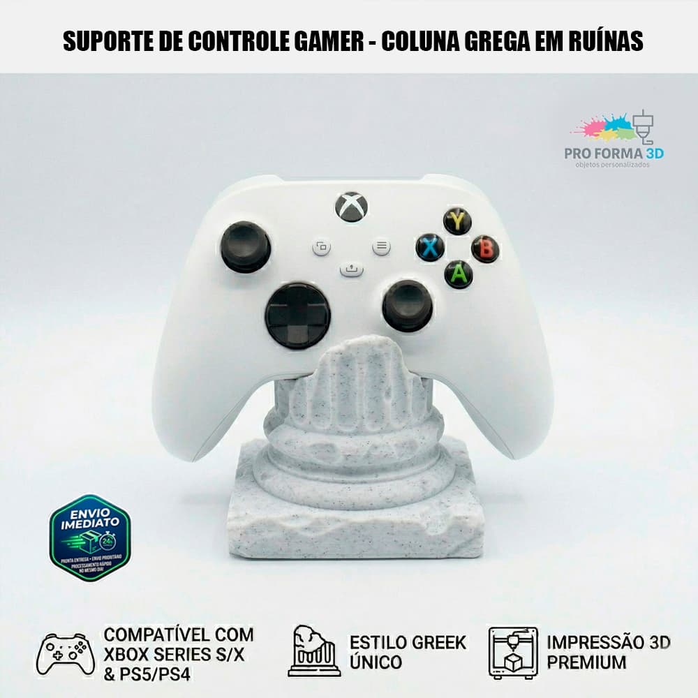 Suporte Apoio Descanso Controle Gamer - Xbox Series S/X  e PS5 - Impressão 3D Premium - Coluna Grega Ruínas