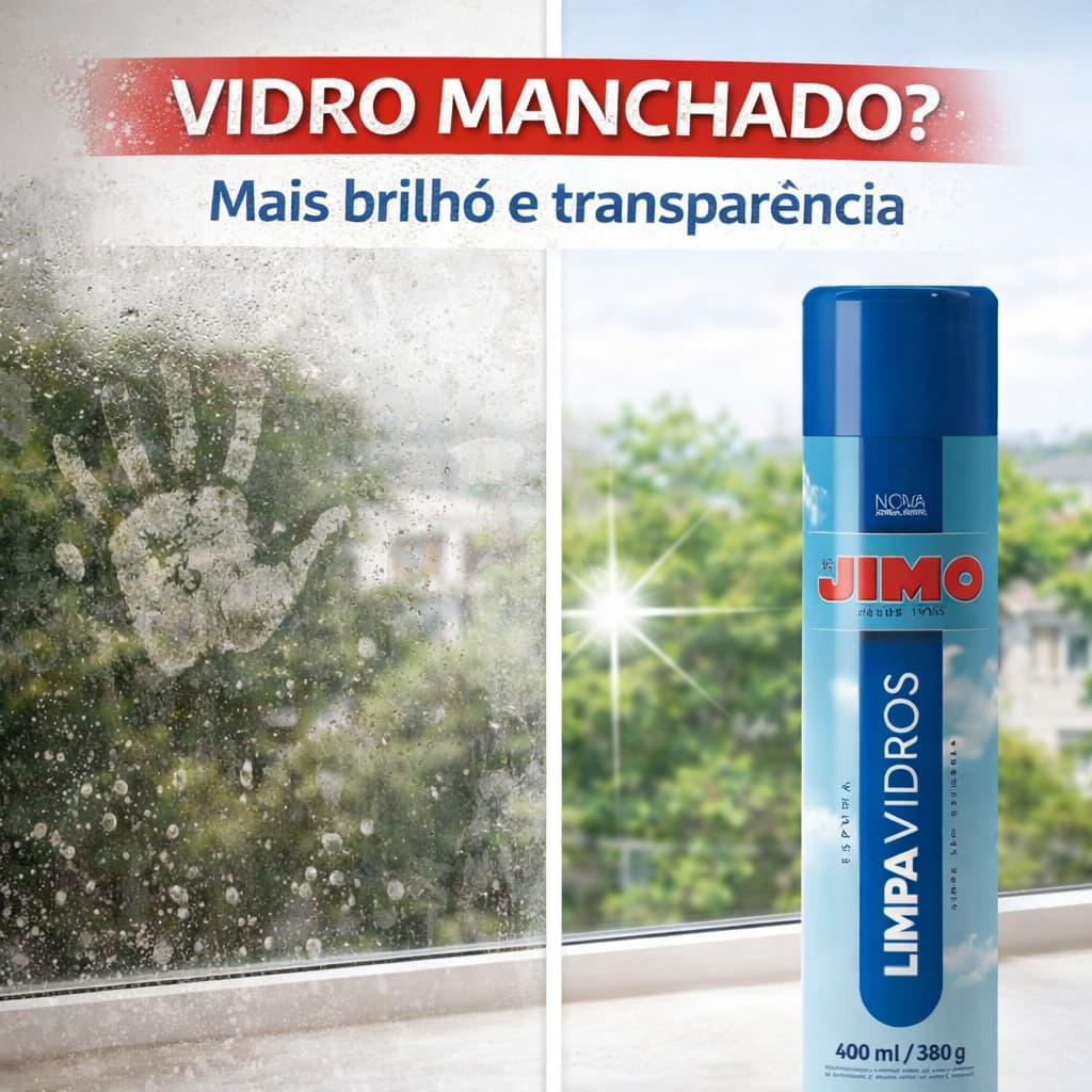 Limpa Vidros Jimo Spray 400ml Limpeza Profunda Limpa Box Janela Sacada Porta Cristais Vidros Geral