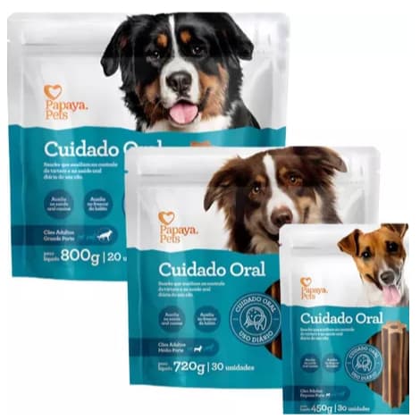 Petisco Cuidado Oral Pet Papaya para Cães Adulto Porte Pequeno, Médio ou Grande Snack para Cachorro