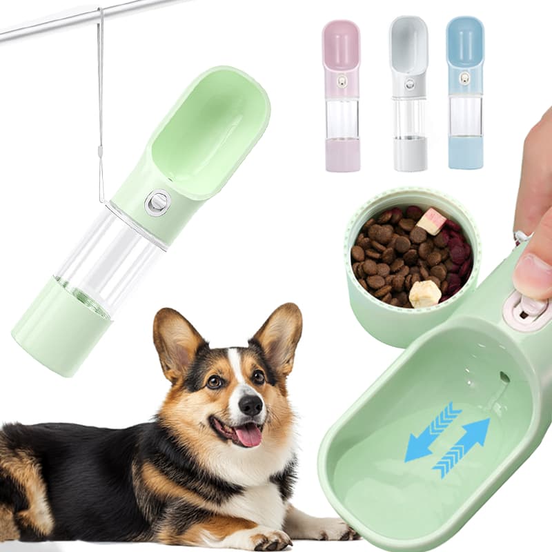 Garrafa portátil para animais de estimação Água + tigela de comida para animais de estimação viagem ao ar livre