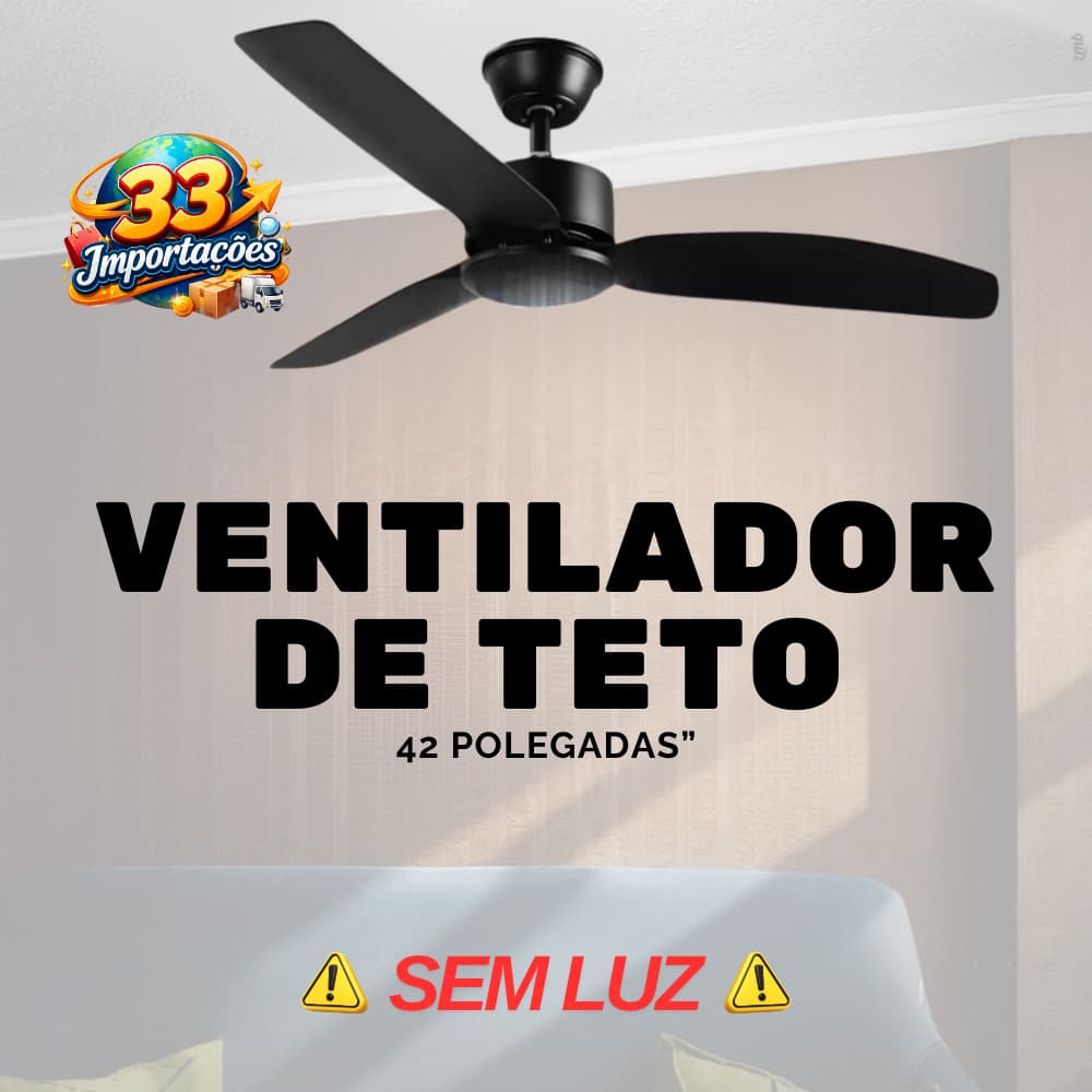 Ventilador de Teto Silencioso Potente Econômico Preto 42 Polegadas