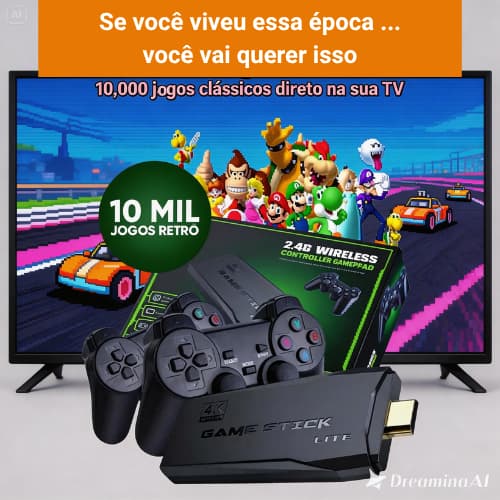 Game Stick 4K 10 Mil Jogos Retrô Console Sem Fio - Se você viveu essa época… você vai querer isso!