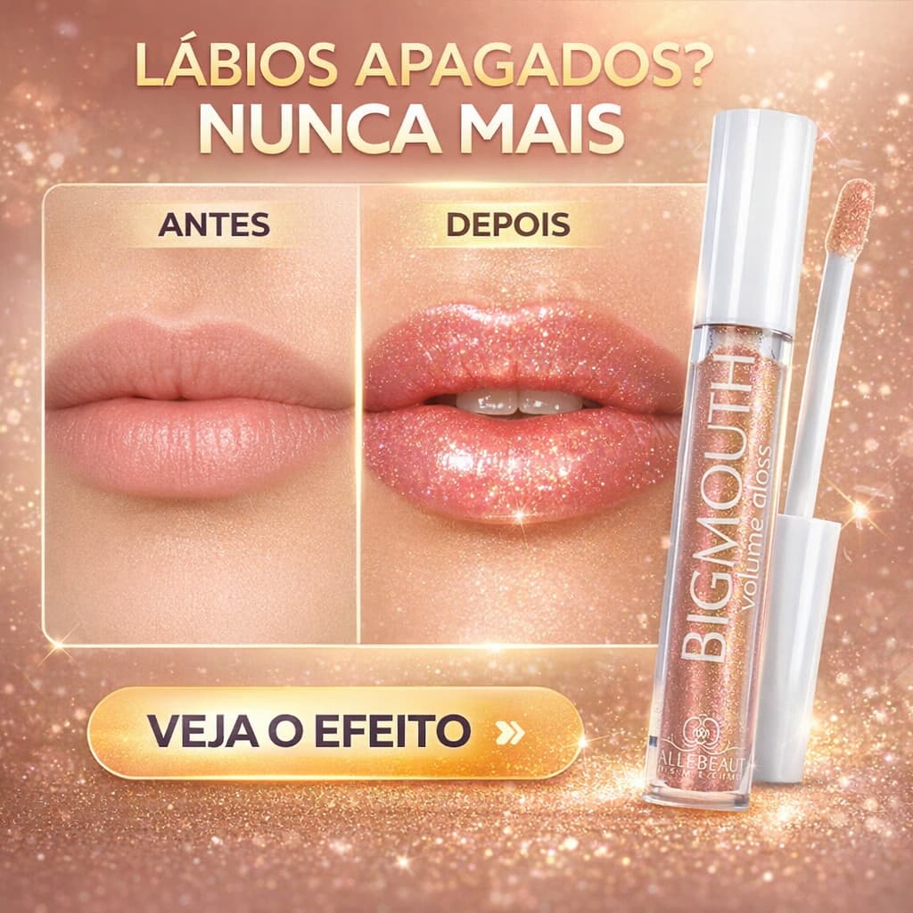 Gloss Labial Volumizador Gold Glow Phállebeauty Big Mouth Com Glitter Brilho Intenso 4ml