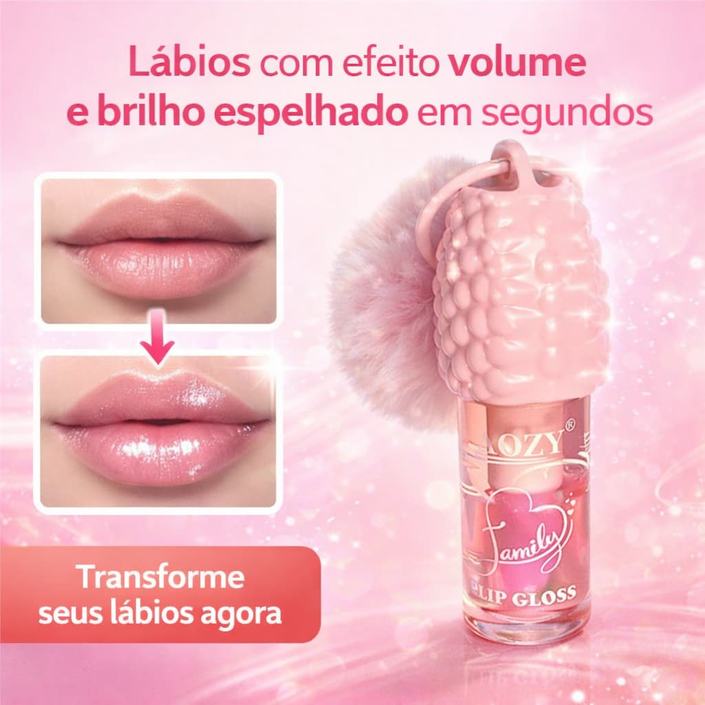 Lip Gloss Volumizador Hidratante Aozy Family Brilho Intenso Longa Duração Efeito Espelhado
