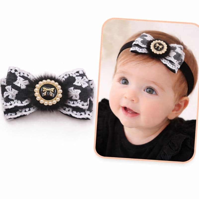 Laço Infantil Luxo Preto com Pérolas | Faixinha, Bico de Pato ou Par | Acessório Infantil Elegante