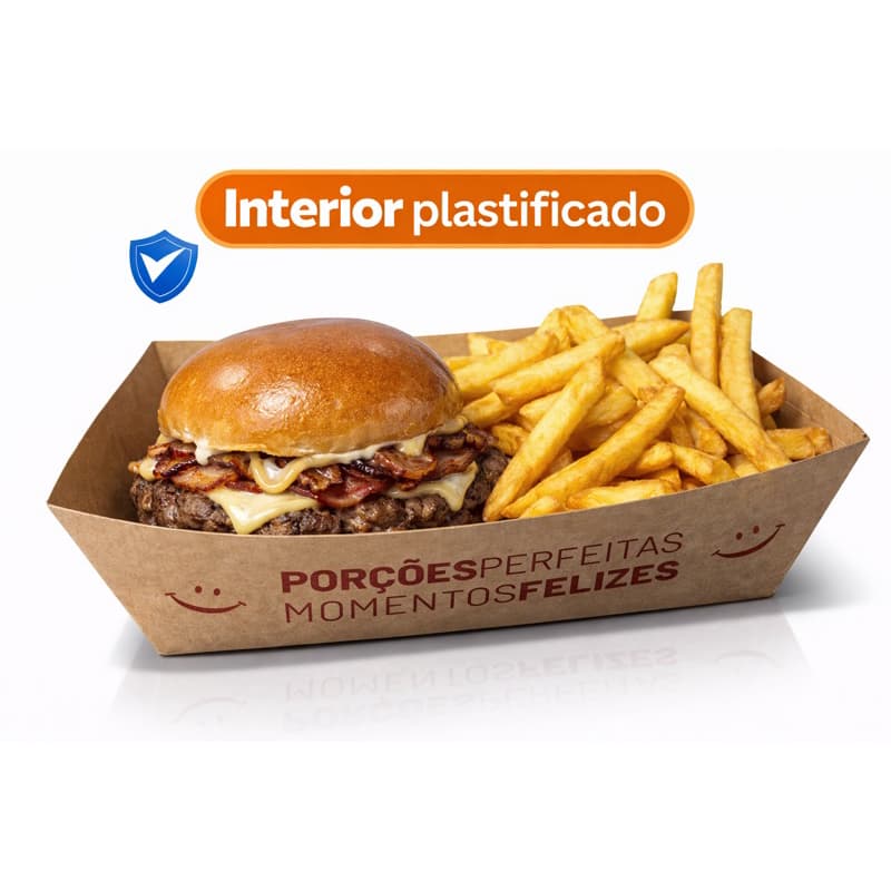Bandeja Petisqueira porção G canoa para Batata, Delivery  Barca, Salgados e Porções Com Plastificação interna (21x14x5)