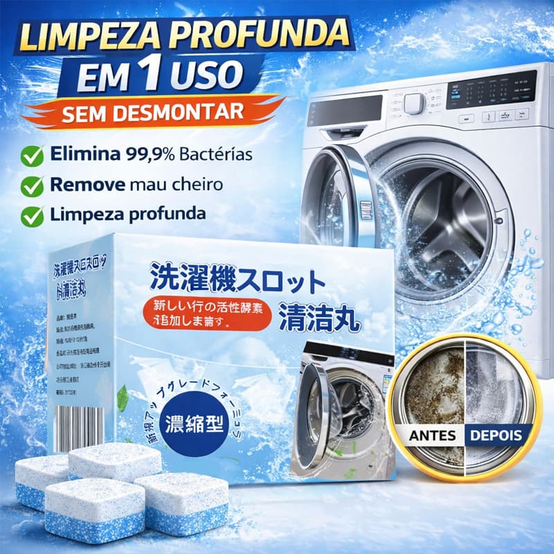Kit16/32 Pastilha Efervescente para Limpeza de Máquina de Lavar – Remove Mofo, Bactérias e Mau Cheiro – Limpeza Profunda