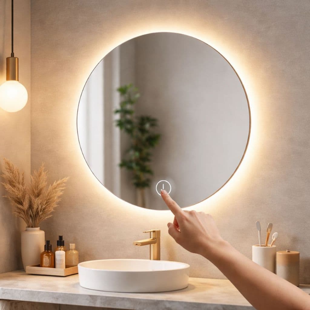 Espelho LED Redondo Touch Moderno Lançamento Com Fonte e Suporte Blogueira Promoção 01
