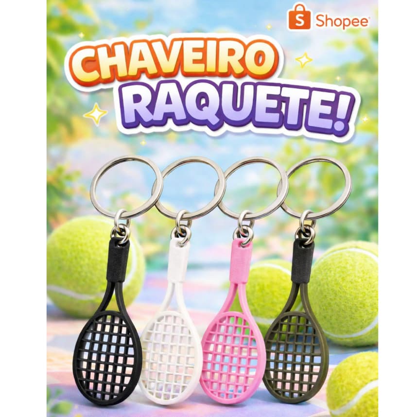 Chaveiro Mini Raquete - Acessório Criativo para Mochila, Bolsa, Chaves