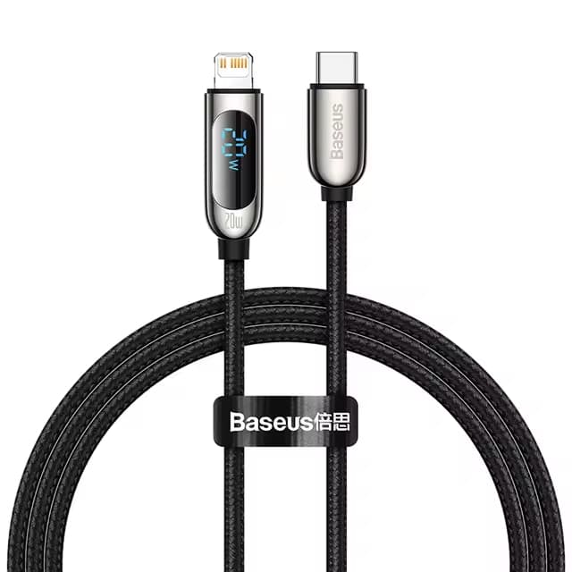 Cabo Baseus Display Fast Charging Series 2M Tipo C Para Lightning 20W - Preto
