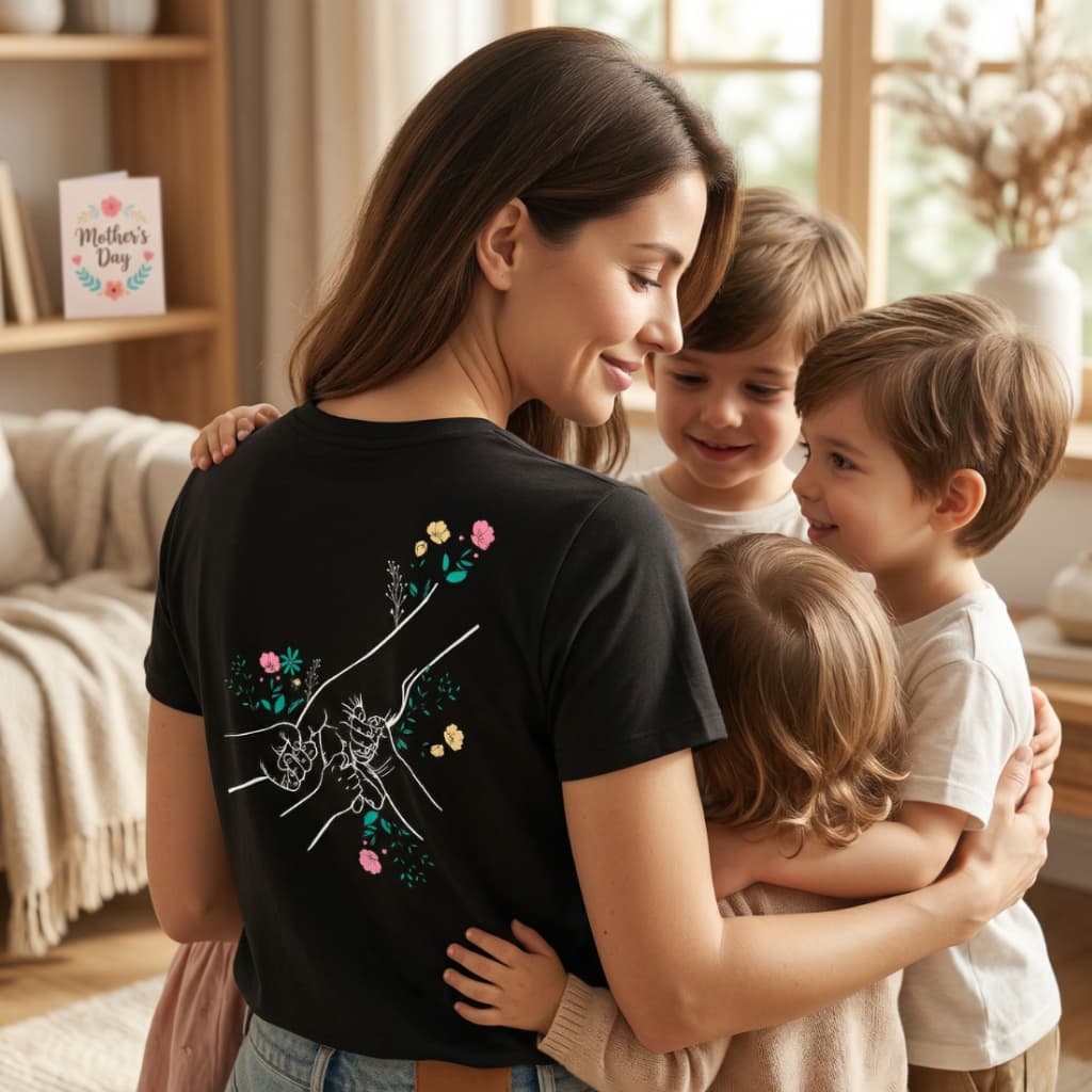 Camiseta Presente Dia das Mães Mãozinhas T-shirt Feminina Melhor Mãe do Mundo Plus Size 100% Algodão