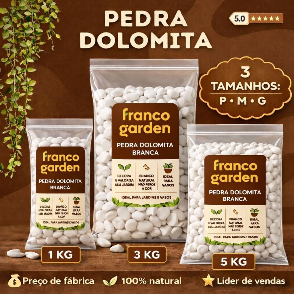 Pedra Seixo Branco Dolomita 5kg para Jardim Vasos Caminhos Paisagismo e Decoração