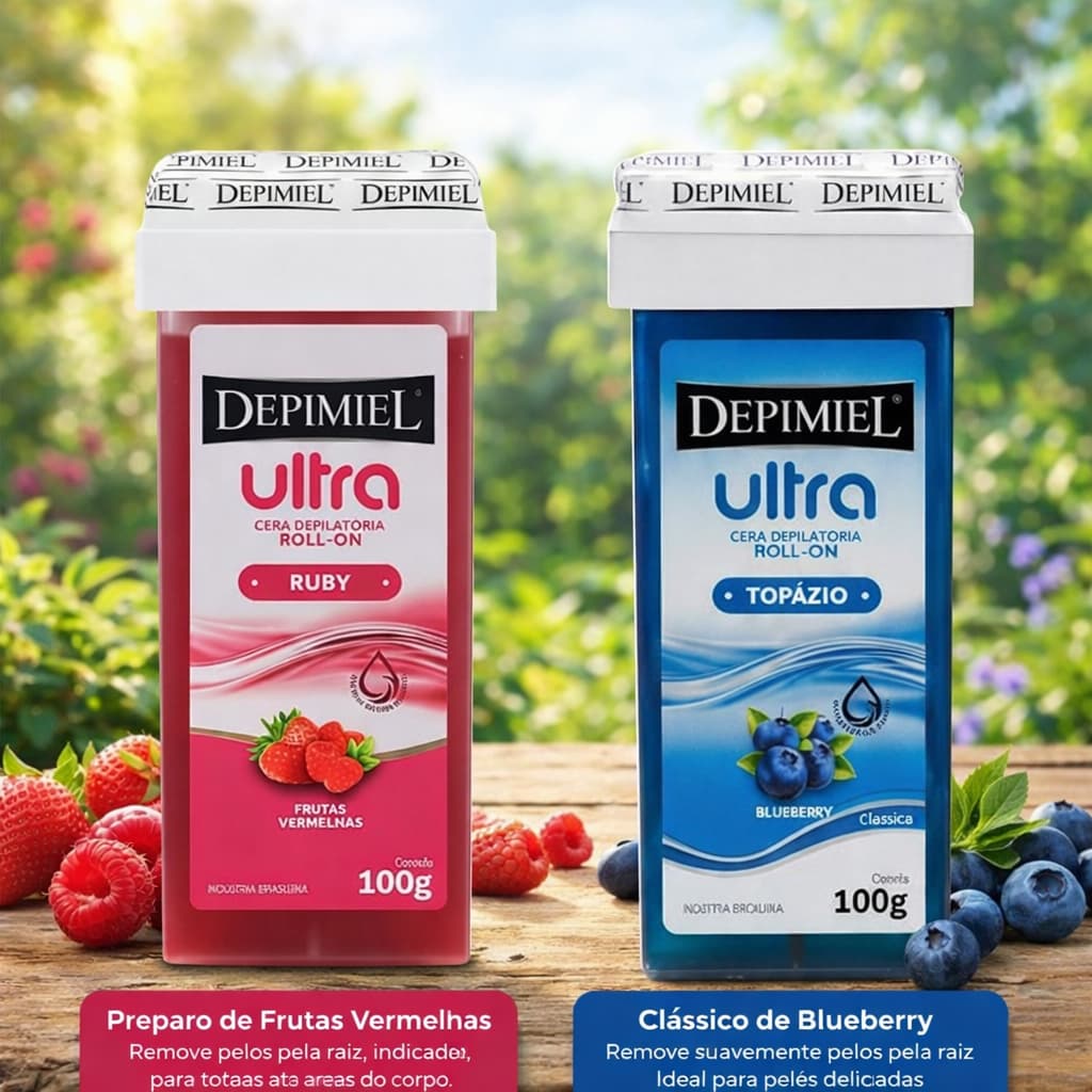 Cera Depilatória Roll-On Ultra Depimiel 100g – Topázio Blueberry ou Ruby Frutas Vermelhas