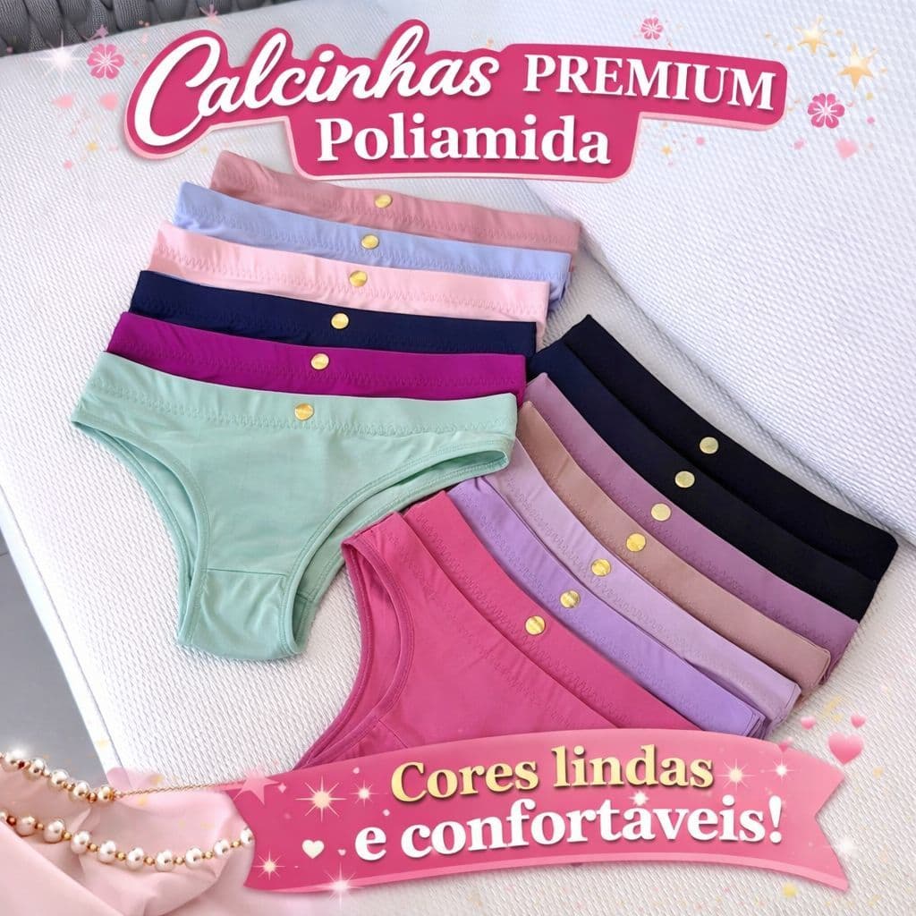 Kit Calcinhas Premium em Poliamida Modelo Rebatidas (3/5 Unidades)