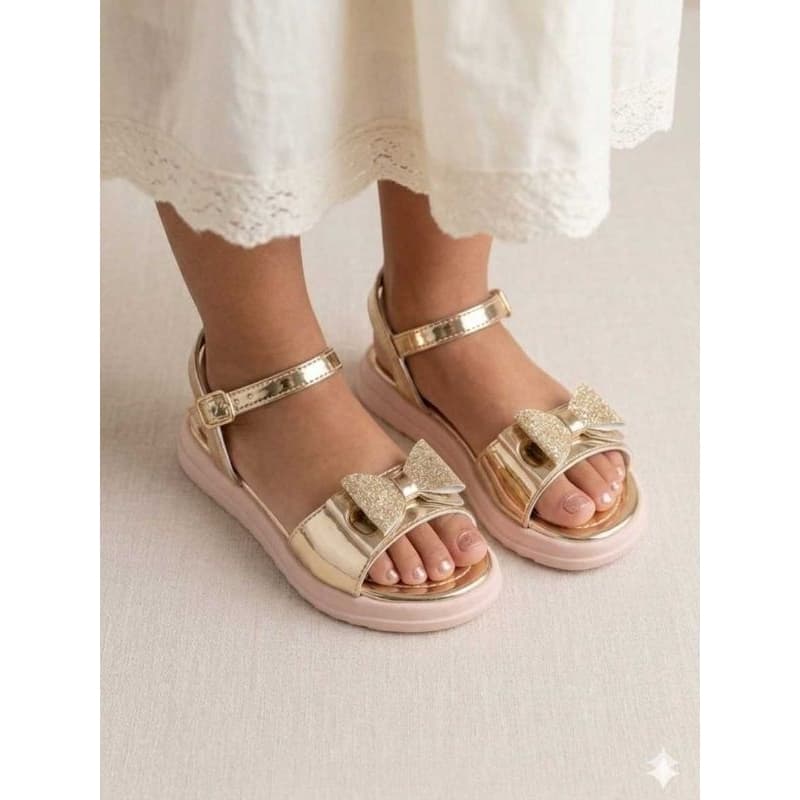 Sandália Infantil Menina Feminino Flatform com Detalhe Laço Glitter Confortável Casual.