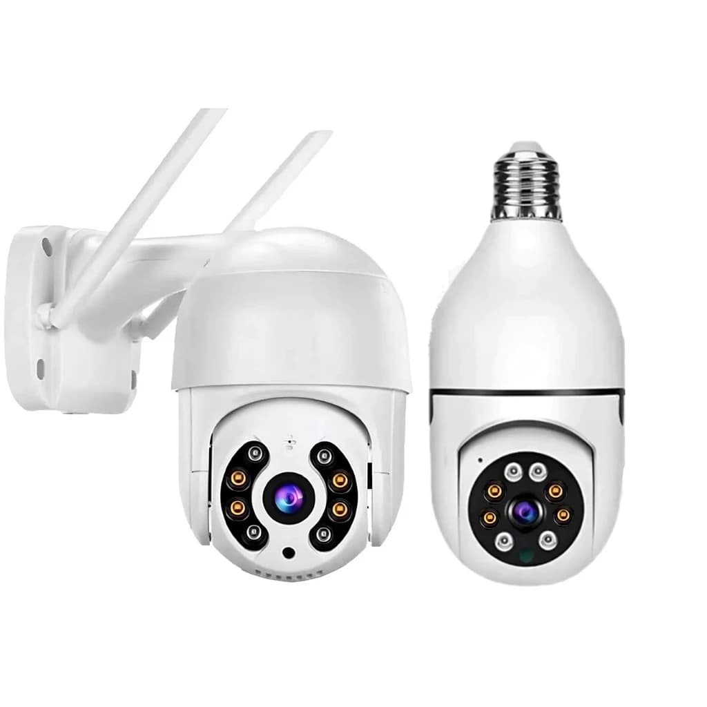 KIT 2 Câmeras de seguraça Wi-Fi 2.4G com Audio e Visão Noturna 360° Full HD segue movimento - Bivolt