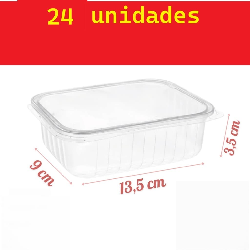 Kit 24 Pote De Embalagem Marmita Com Tampa Retangular Plástico 500ml