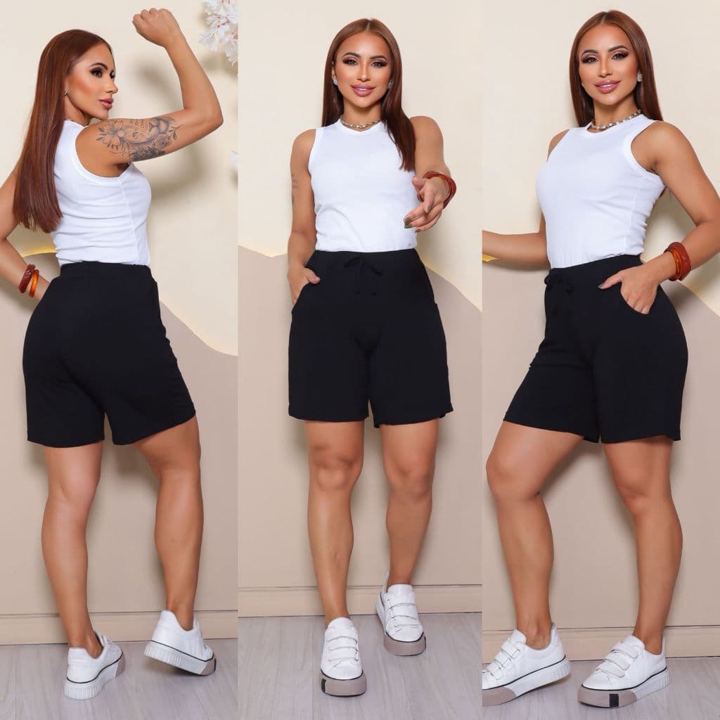 Short Bermuda Estilo Básico Casual com Bolsos