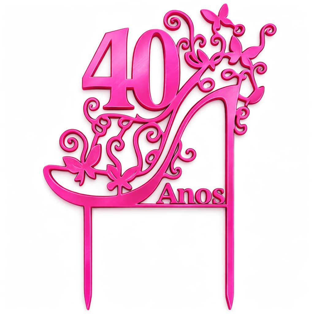 Topo de Bolo 40 Anos Luxo Salto Alto Feminino Decoração Festa Aniversário Acrílico Premium